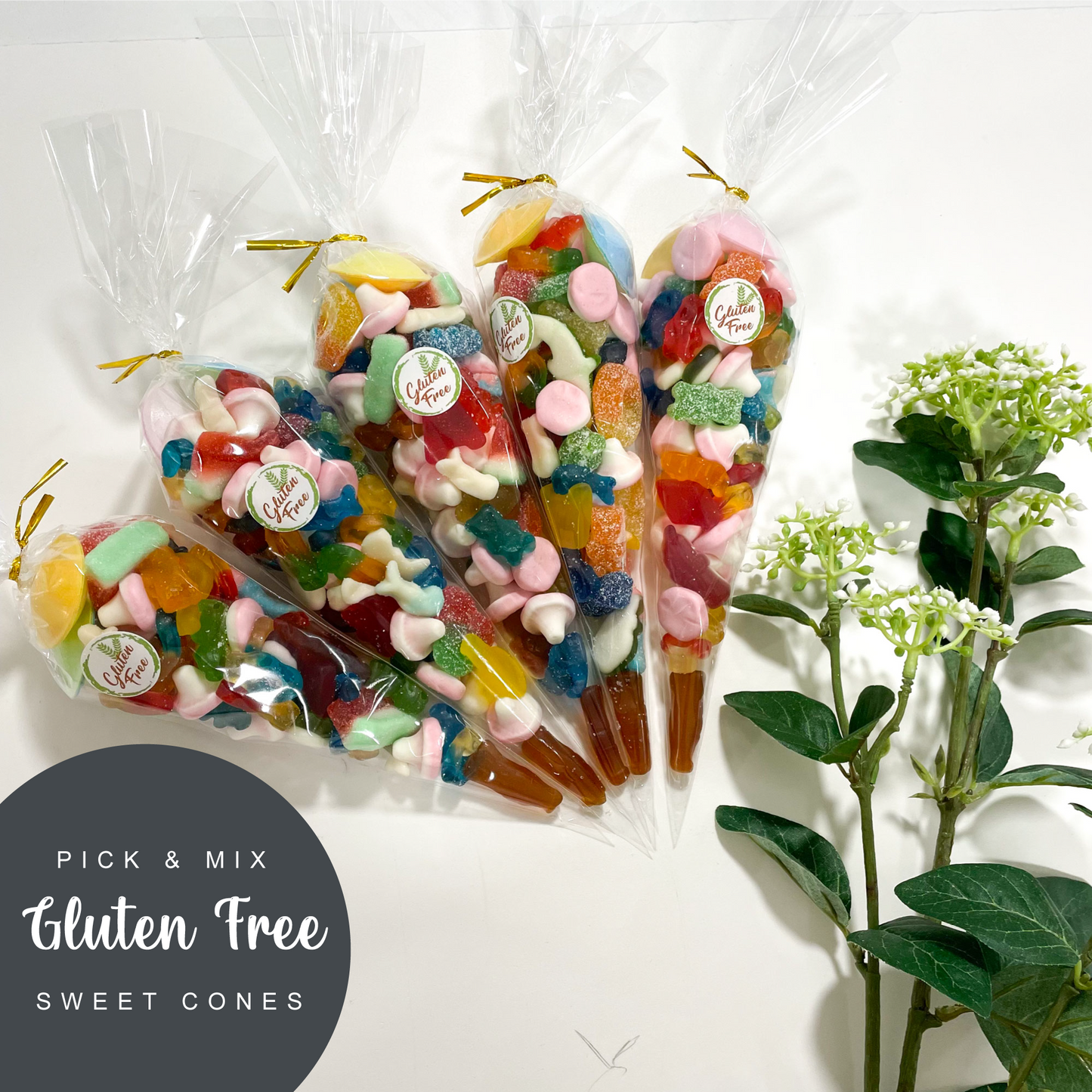 Corporate Sweet Cones 200g with Custom Company Stickers, Corporate Sweet Gift Cones, Company Pick & Mix Sweet Cones, Custom Sticker