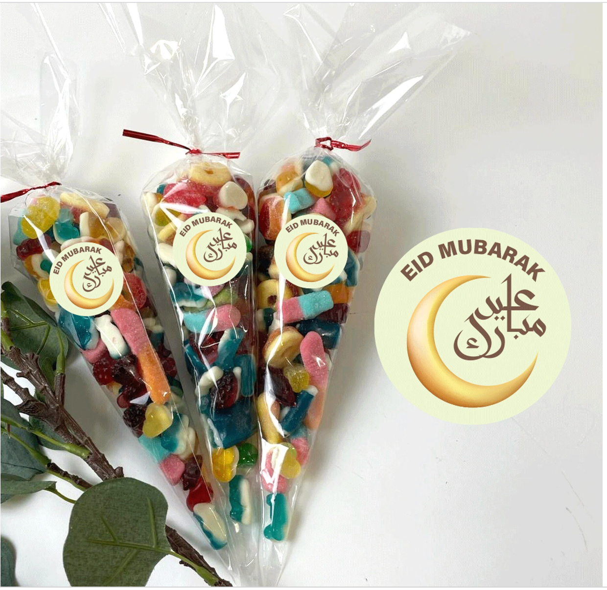 EID MUBARAK Sweet Cones 200g, Sweet Gift, Party Sweet Pouches,Pick and Mix,Party Favours,Assorted sweet pouches, Halal sweet Pouch, Eid Gift