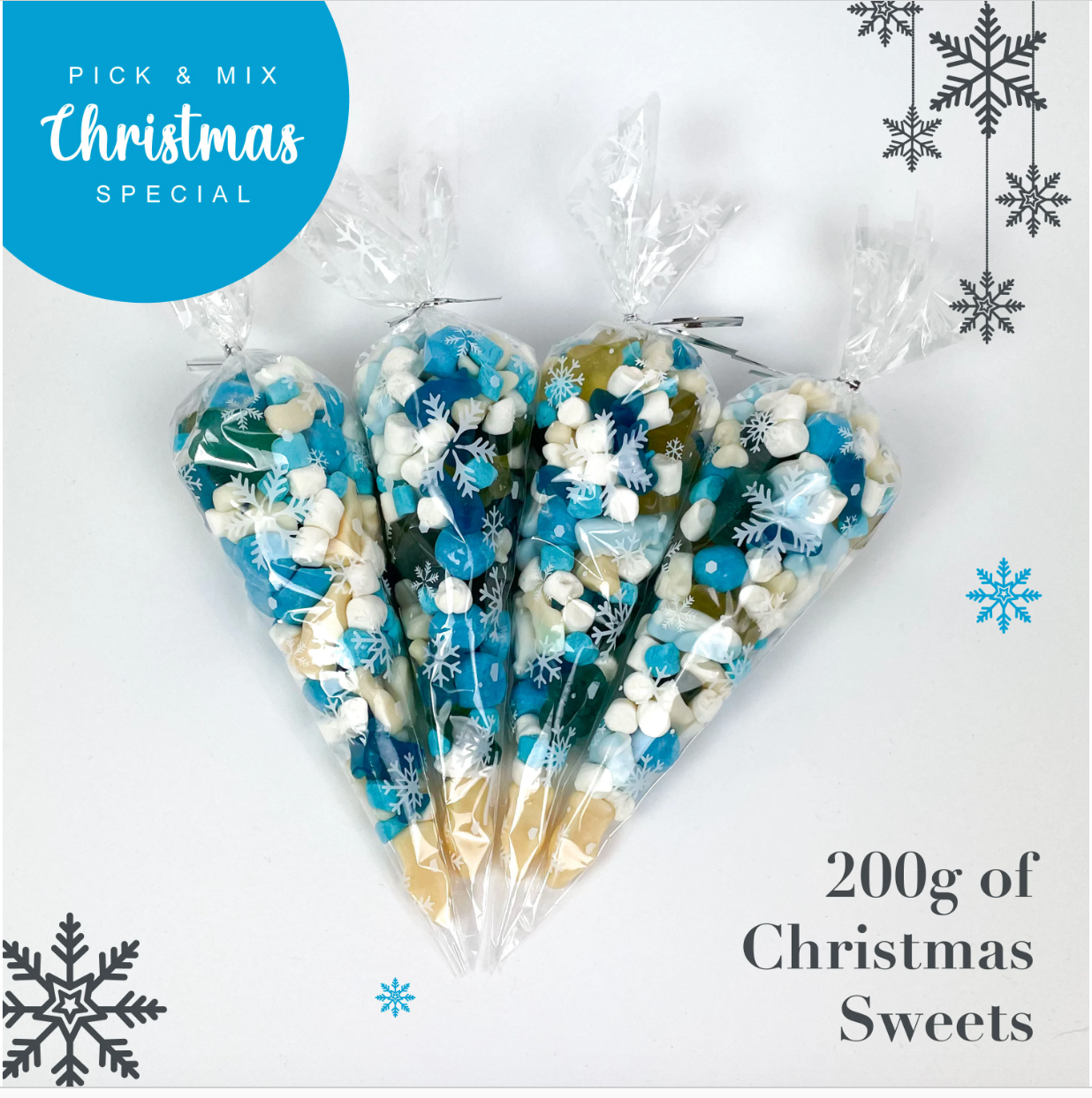 Custom Company Branded CHRISTMAS Sweet Cones 200g with Custom Stickers, Corporate Sweet Gift, Christmas Party Pick & Mix Sweet Cones