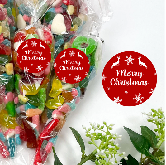 MERRY CHRISTMAS Sweet Cones 200g with Christmas Stickers, Xmas Sweet Gift, Christmas Party Sweet Cones, Pick and Mix, Christmas Theme Cones