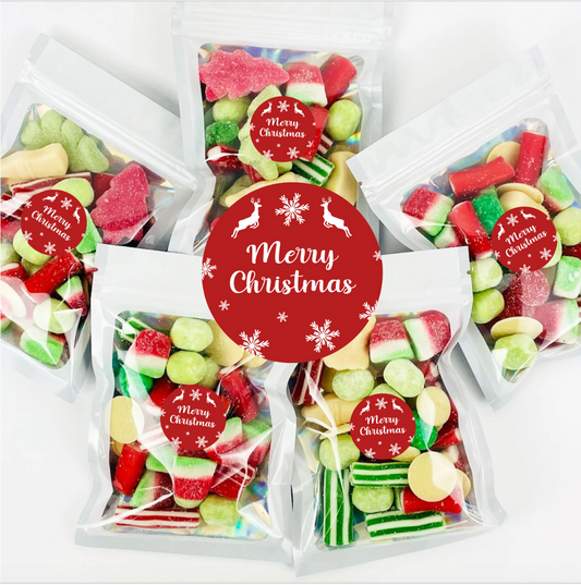 Christmas 90g Holographic Pouch with Christmas Theme PICK & MIX Christmas Sweets Festive Sweets Pick and Mix Christmas Stocking Filler Idea